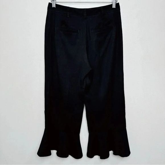 Anthropologie Elevenses Womens Size  2 Linen Ruffle Hem Cropped Pant In Black - Picture 14 of 14